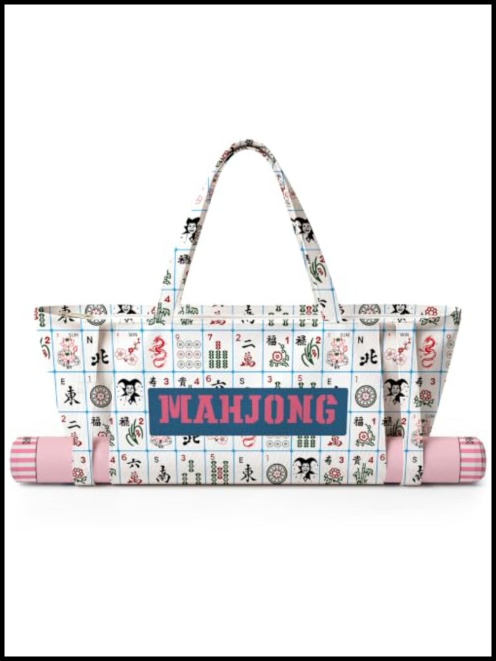 Mahjong Print Yoga Tote Bag — Pink & White